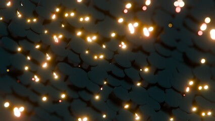 Abstract 3D Tiles with Glowing Lights in a Dark Environment..