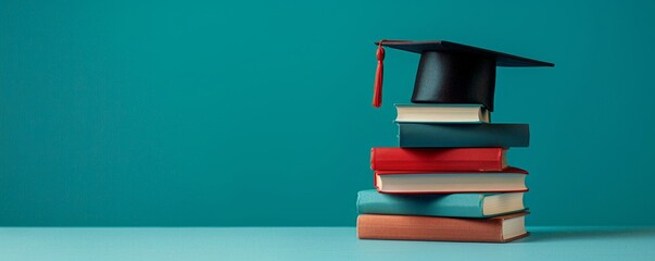 Graduation Cap on Stack of Books