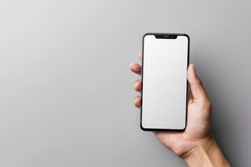 A person is holding a cell phone with a white screen