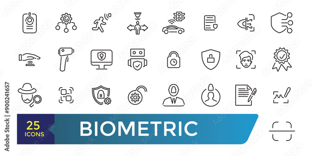 Poster biometric related line icons set. related to voice recognition, fingerprint, door lock and more. col