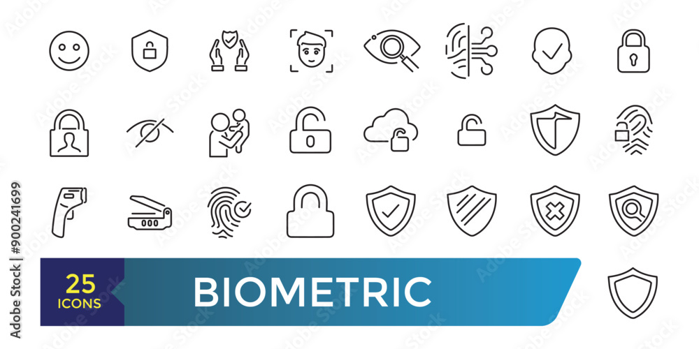 Aufkleber biometric related line icons set. related to voice recognition, fingerprint, door lock and more. col