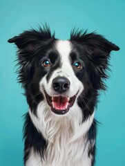 Fototapeta premium A dog with a blue eye is smiling and looking at the camera