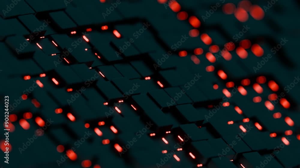 Poster Abstract Pattern of Glowing Geometric Tiles with Light Effects

