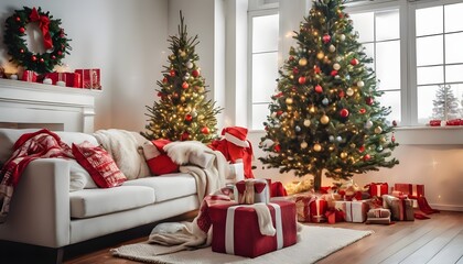 Festive Christmas Living Room with Decorated Tree and Cozy Atmosphere