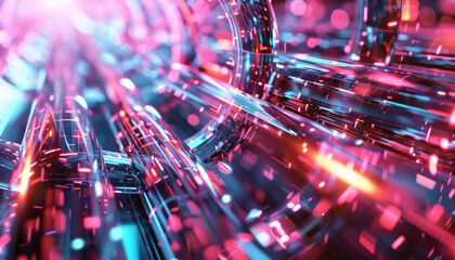 Obraz premium Abstract Representation of a Tunnel Composed of Glowing Pink and Blue Lines