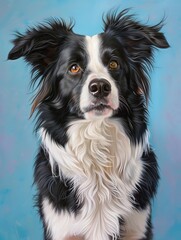 Fototapeta premium A black and white dog with a fluffy tail and a black nose