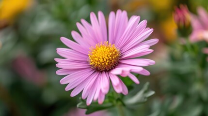 Obraz premium Pink aster, golden heart. Generative AI