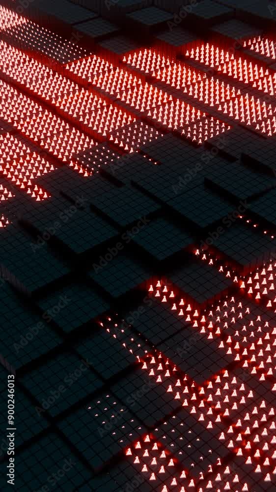 Poster abstract dark geometric blocks with red and yellow light accents