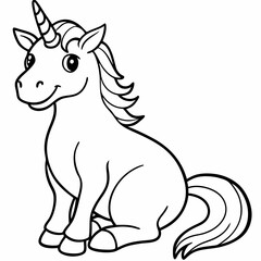 
Cute unicorn line art, unicorn line drawing coloring page. Simple flat line doodle icon design
