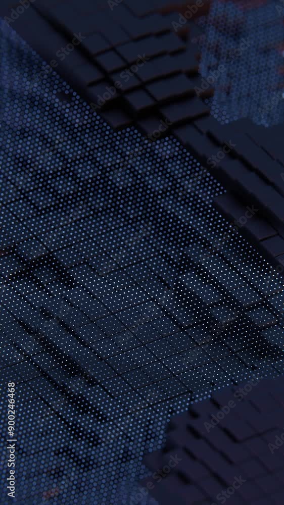 Poster abstract 3d tiles with glowing lights in a dark environment