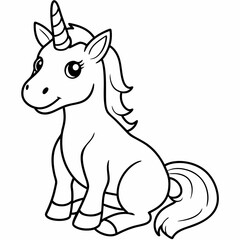  Cute unicorn line art, unicorn line drawing coloring page. Simple flat line doodle icon design  © Trendy CraftSVG 