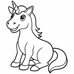 
Cute unicorn line art, unicorn line drawing coloring page. Simple flat line doodle icon design
