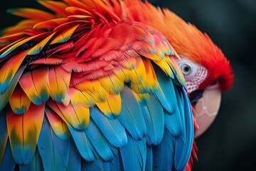 Obraz premium Parrot showcasing its bright plumage and charismatic presence, set against a contrasting simple background to highlight its beauty.