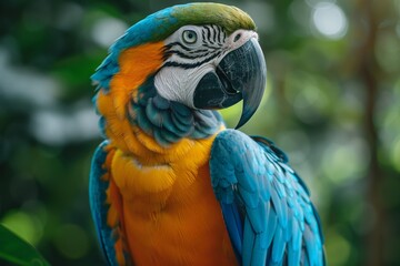 Obraz premium Parrot showcasing its bright plumage and charismatic presence, set against a contrasting simple background to highlight its beauty.