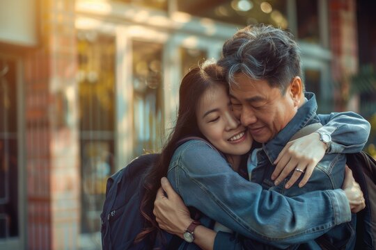 Loving Farewell: Student Embracing Parents at College Dormitory | Realistic Heartfelt Goodbye Scene