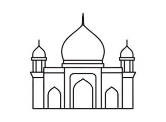  Mosque outline line art vector illustration.