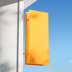 City mockup copy space orange sign for commercial ad on white building