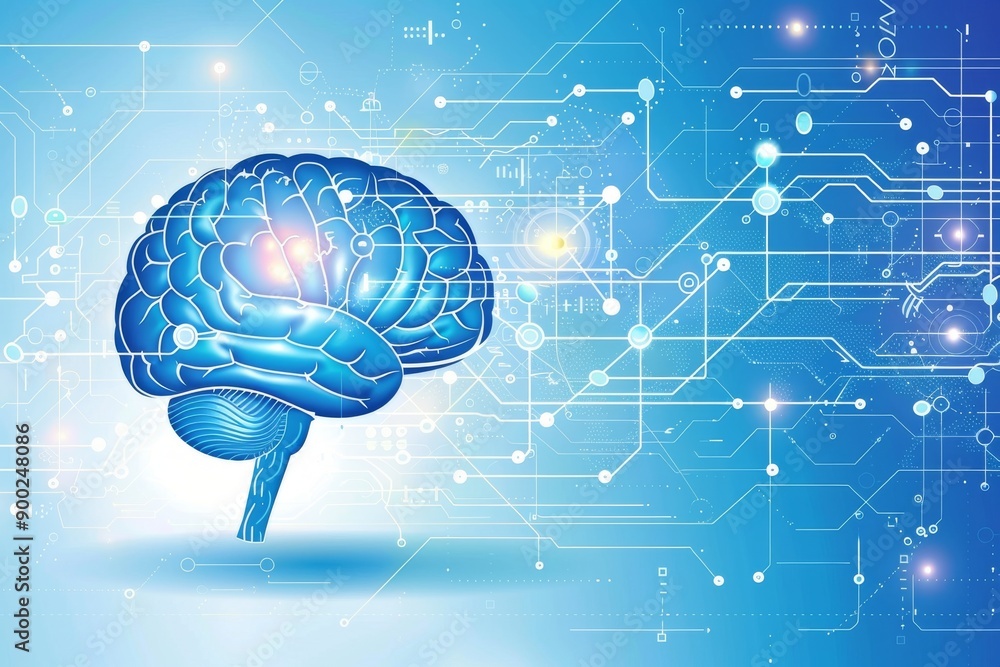 Poster abstract digital brain symbolizing the fusion of creativity and advanced technology in a conceptual 