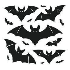 Vector set of Halloween bats in spooky silhouettes