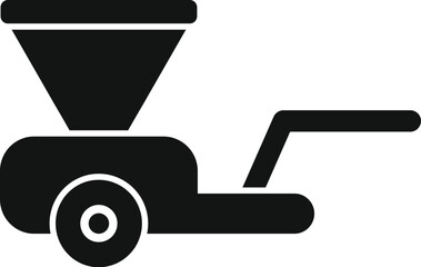 Manual seeder machine spreading fertilizer icon in glyph style, suitable for any purpose related to farming and agriculture