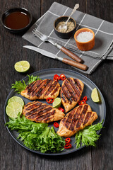 grilled chicken breasts wrapped in bacon on plate