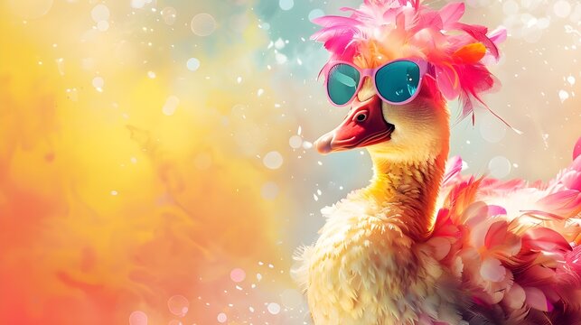 Goose with Pink Feathers and Sunglasses