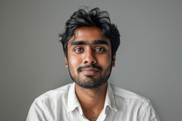 young indian man smiling on isolated background
