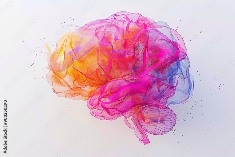 Poster colorful digital brain representing the dynamic and creative aspect of human intelligence and techno
