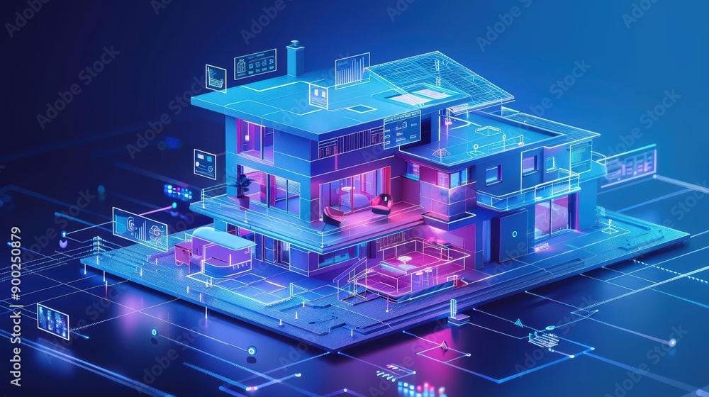 Poster smart home visualization with digital interfaces and network connections