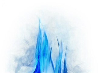 blue fire small sparks in smoke isolated on white
