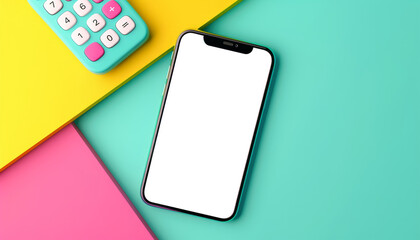 Digital Analysis - 3D Smartphone and Calculator on Colorful Background with Space for Text Overlay
