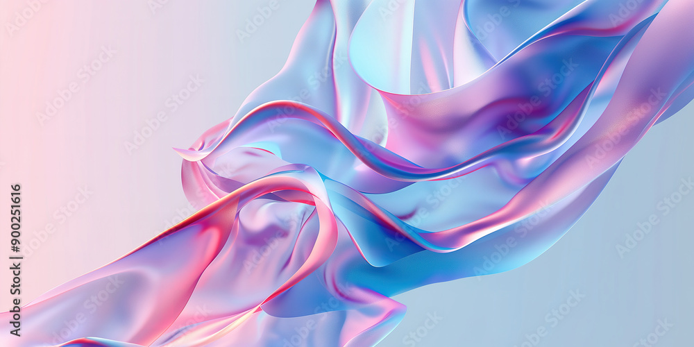 Poster abstract colorful silk fabric waves in motion, creating a dreamy and fluid visual effect with pastel