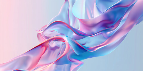 Obraz premium Abstract colorful silk fabric waves in motion, creating a dreamy and fluid visual effect with pastel hues of pink, blue, and purple.