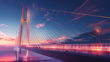 Obraz premium A stunning bridge at sunset, showcasing vibrant colors and a dramatic sky, perfect for architectural and landscape photography.