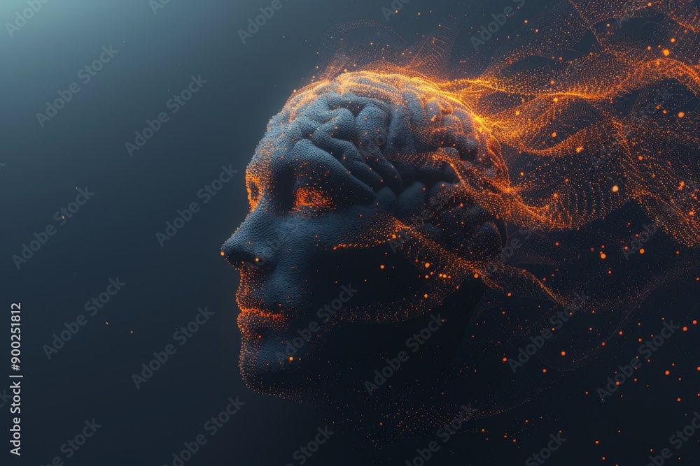 Poster digital human head with glowing neural connections symbolizing the complexity and integration of hum