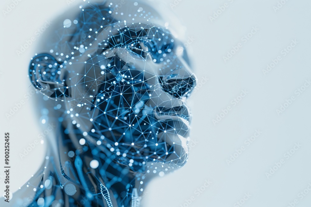 Poster digital human head with neural connections symbolizing the complexity and integration of human intel