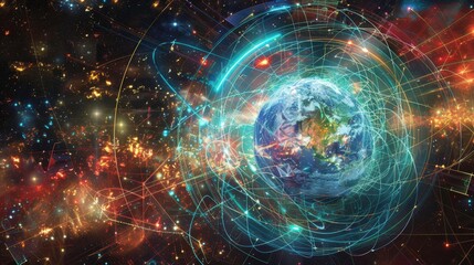 Earth Surrounded by a Network of Interconnected Lines in Space