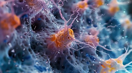 Stunning close-up of colorful neurons showcasing intricate details and vibrant textures in a biological setting.