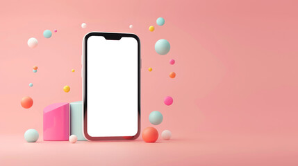 Digital Data Analysis on Smartphone Screen - Colorful 3D Graphs on Pink Background with Copy Space for Text, Technology Concept