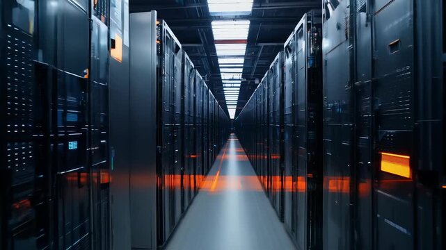 Futuristic data center with illuminated servers