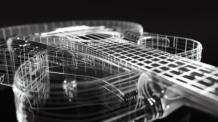 A detailed wireframe model of an electric guitar showcasing intricate design and structure, ideal for music and design projects.