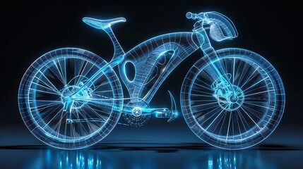 Fototapeta premium A futuristic 3D holographic bicycle design, showcasing advanced engineering and modern technology in vibrant blue hues.