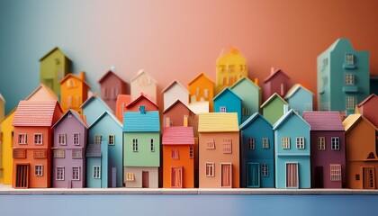 Fototapeta premium Vibrant Community: Colorful Small House Models Symbolizing Housing Equity