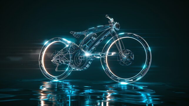 A futuristic electric bike design with glowing elements, showcasing modern technology and innovation in cycling.