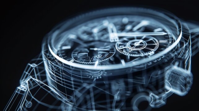 A futuristic, transparent watch design showcasing intricate gears and mechanics, blending technology and elegance in a stylish presentation.