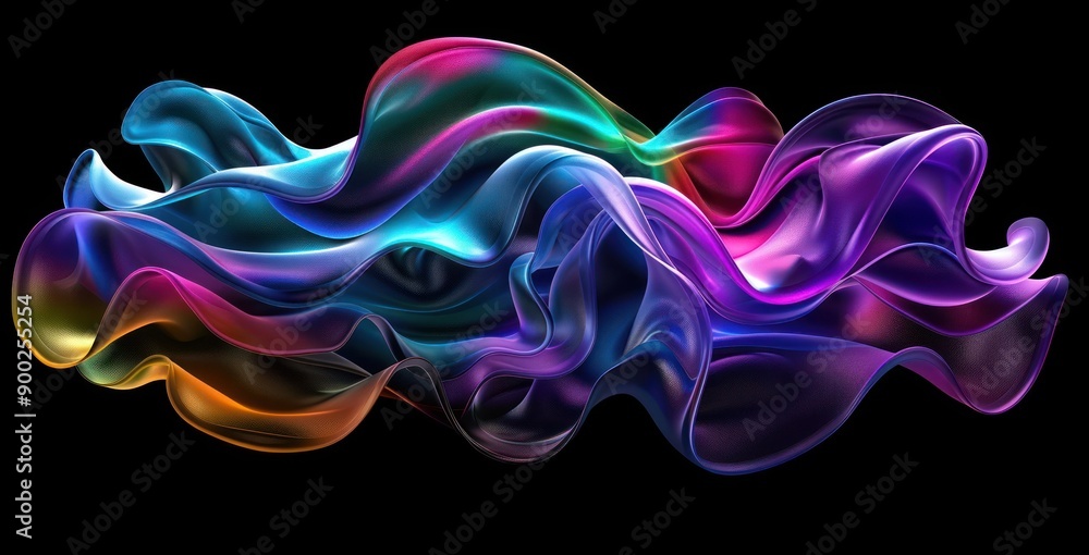 Aufkleber abstract iridescent waves flowing in a dynamic pattern on a black background