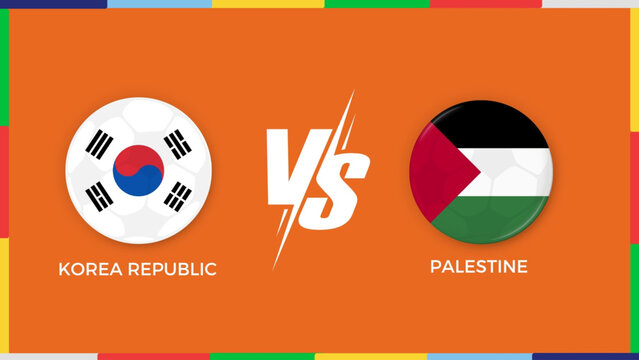 korea republic vs palestine flag in circle for sports banner. vector illustrator