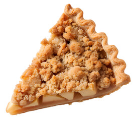 Slice of Classic Apple Pie Streusel Topping Overhead Shot Transparent Background