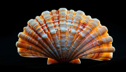 Obraz premium Striped Scallop Shell on a Black Background