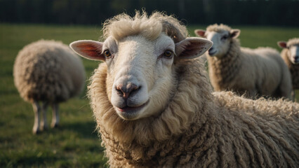 Fototapeta premium Funny sheep. Portrait of sheep showing tongue.